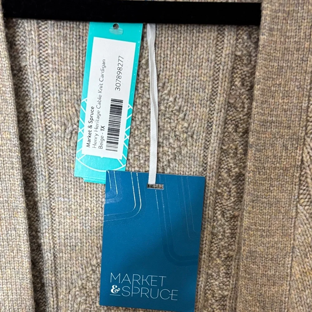 Market & Spruce Cable Knit Cardigan in Tan - Picture 3 of 6